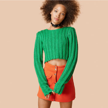 Sexy Long Sleeve Ribbed Crop Top Sweater - Oh Yours Fashion - 1
