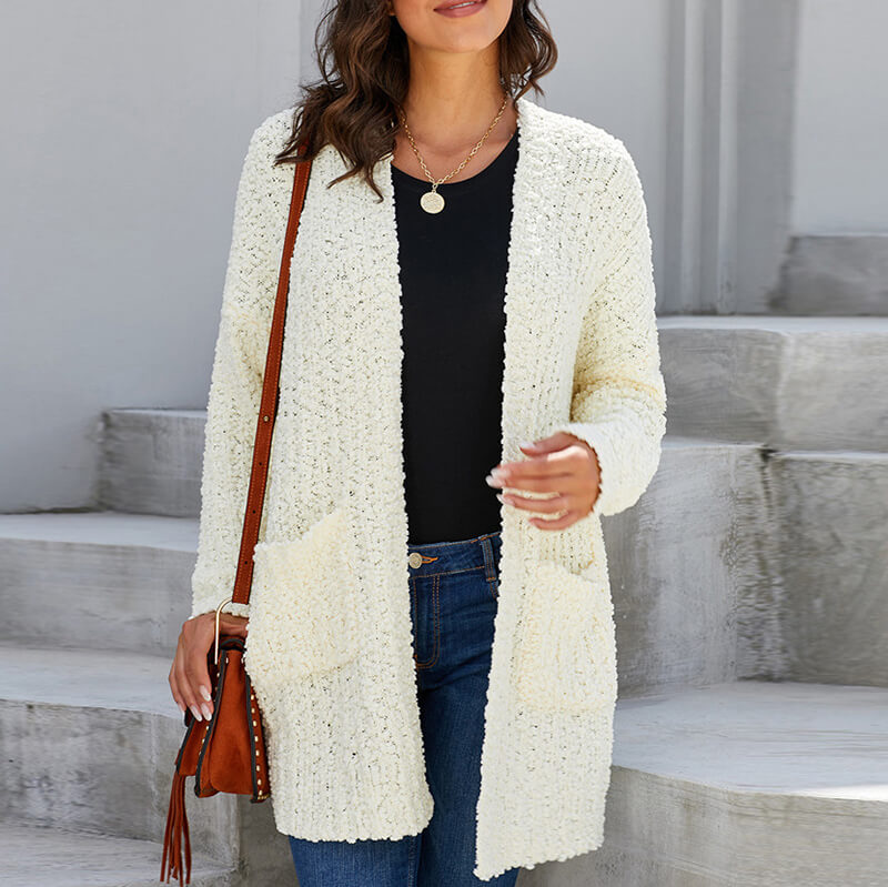 Popcorn Long Cardigan Knit Sweater Coat