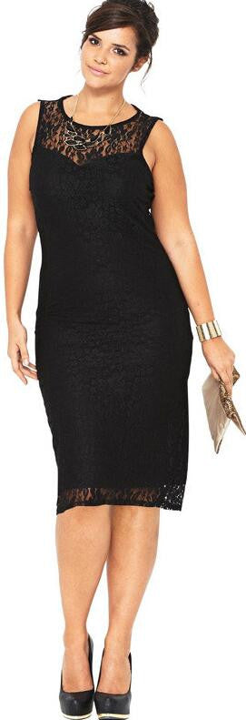 Plus Size Black Lace Sleeveless Scoop Knee-Length Dress - Oh Yours Fashion - 2