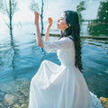 Princess A-line Bowknot Half Sleeves Ruffles Long White Dress - OhYoursFashion - 6