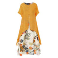 Vintage Short Sleeve Floral Large Hem Long Dress