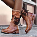 Leather Lace Up Low Heel Rivet Calf Boots