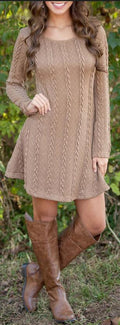 Knitting Round Neck Long Sleeve Sweater Dress - Oh Yours Fashion - 2