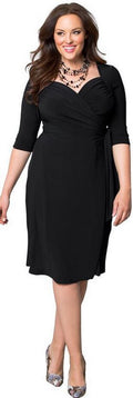 Plus Size Pure Color Pleated Wrap Knee-length Dress - Oh Yours Fashion - 2