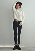 Cable Retro Solid Color Scoop Knit Sweater - Oh Yours Fashion - 2