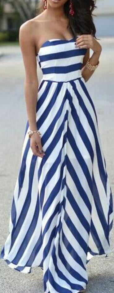 Sexy Strapless Stripe Long Dress - Oh Yours Fashion - 1