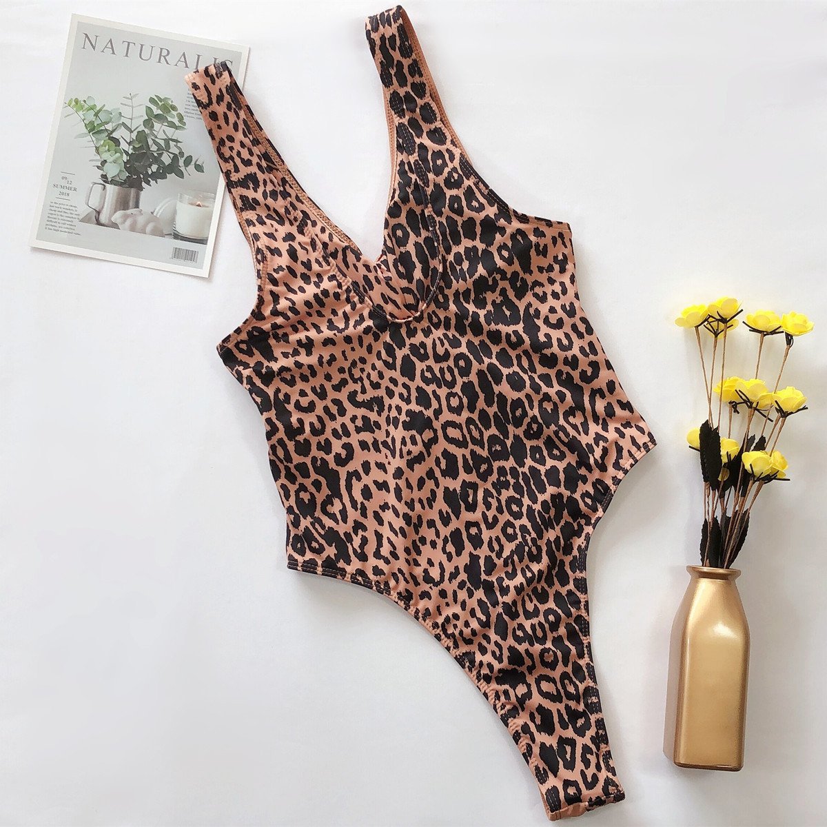 Leopard Colorblock Cutout High Cut Swimsuit