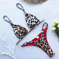 Hot Leopard Mid Rise Padded Top Thong Bottom Bikinis