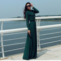 Long Sleeves Chiffon Button Decorate Pleat Long Maxi Dress - O Yours Fashion - 5