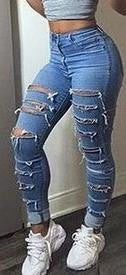 Ripped High Waist Skinny Holes Slim Fashion Jeans - Oh Yours Fashion - 1