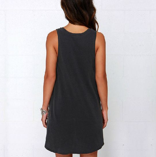 Pure Color Irregular Hollow O-neck Sleeveless Short Dress - Oh Yours Fashion - 4