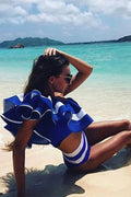 Ruffles Patchwork Crop Top with Sexy Shorts Two Pieces Set