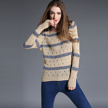 Fashion Stripe Hollow Out Pullovers Knitwear Sweater - Oh Yours Fashion - 1