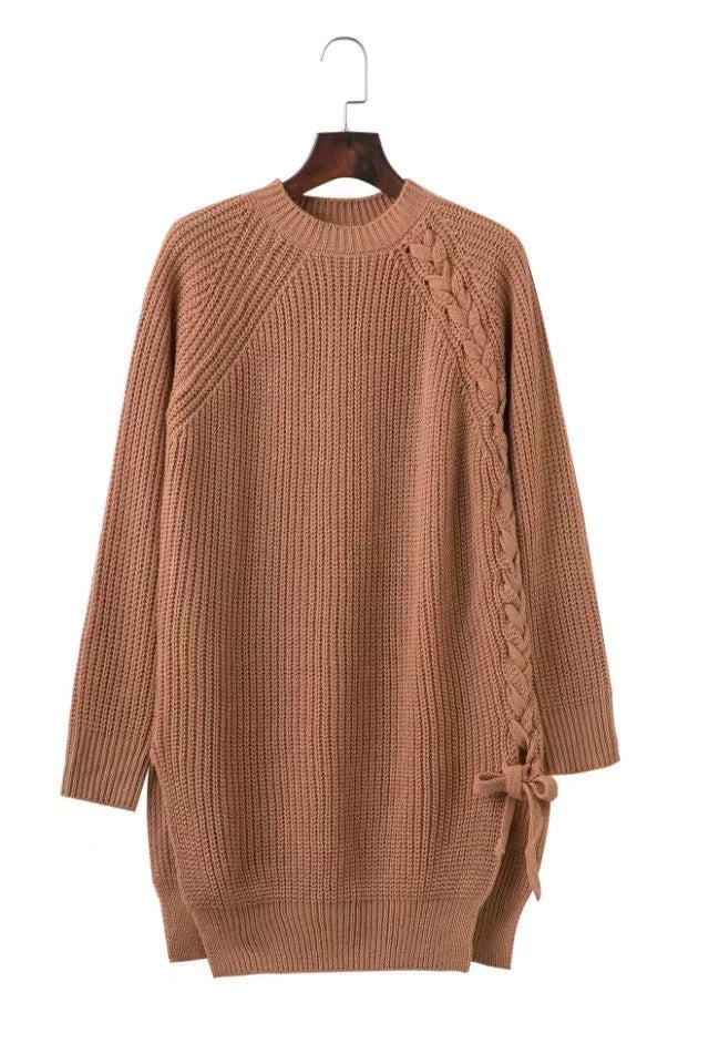 Scoop Pure Color Long Sleeves Long Split Sweater