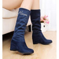 Letter Print Inside Wedge Round Toe Half Snow Martin Boots