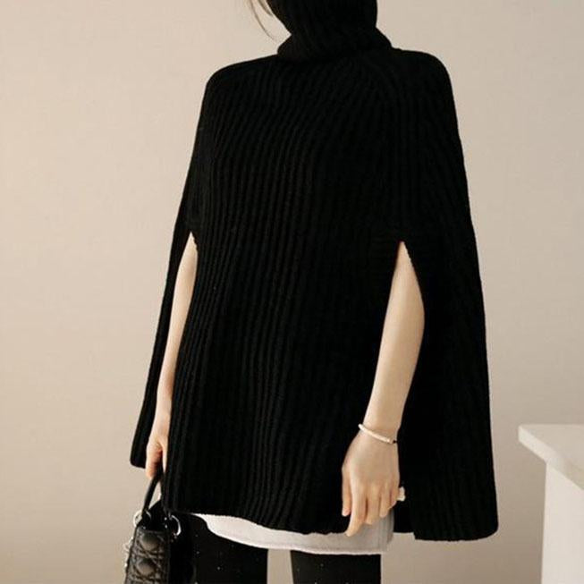 Solid Color High Neck Long Batwing Sleeves Loose Sweater