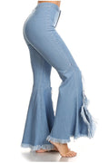 Solid Color Split Rough Tassels Irregular Flares Jeans Denim Pants