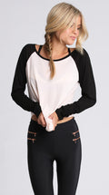 Circular Arc Hem Scoop Long Sleeves Patchwork Blouse - Oh Yours Fashion - 2