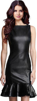 OL Splicing Faux Fur Ruffled Sleeveless Bodycon Knee-Length Dress - Oh Yours Fashion - 2