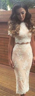 Lace Crop Top Bodycon Split Mid Skirt Two Pieces Dress Suit - Oh Yours Fashion - 2
