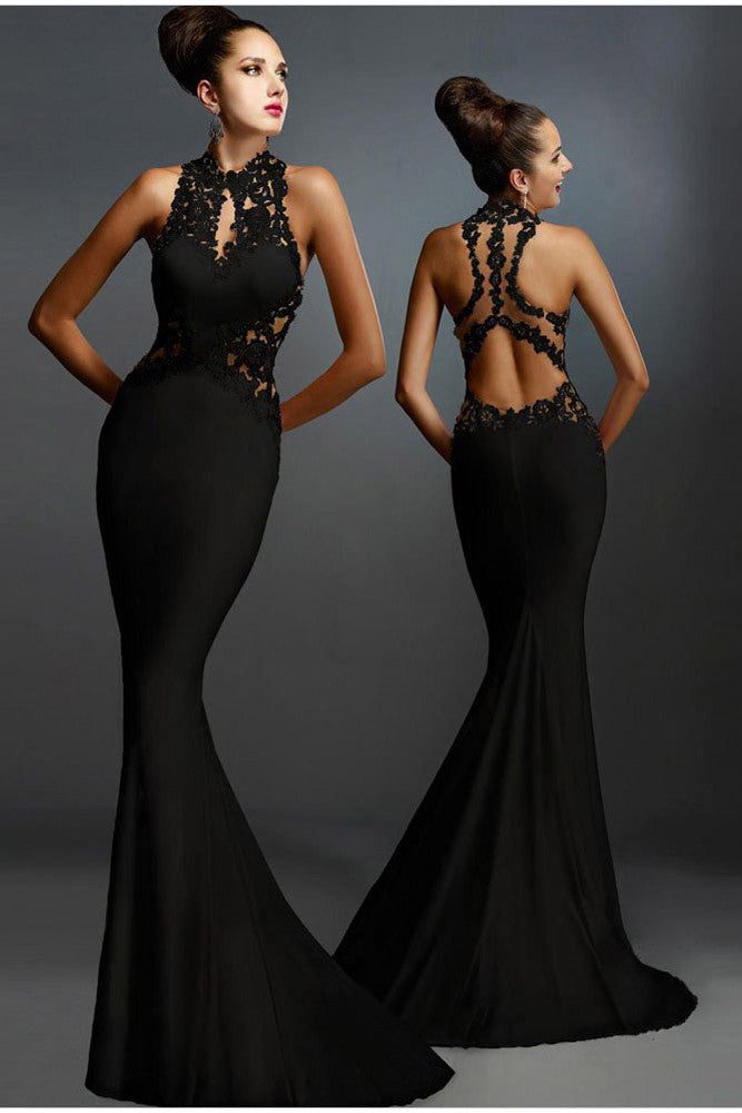 Pure Color Bodycon Mermaid Backless Long Dress