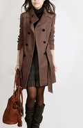 Double Breasted Stand Collar Belt Slim Long Plus Size Coat - Oh Yours Fashion - 2