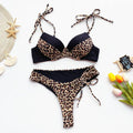 Leopard Colorblock Bandeau Thong Bottom Bikinis