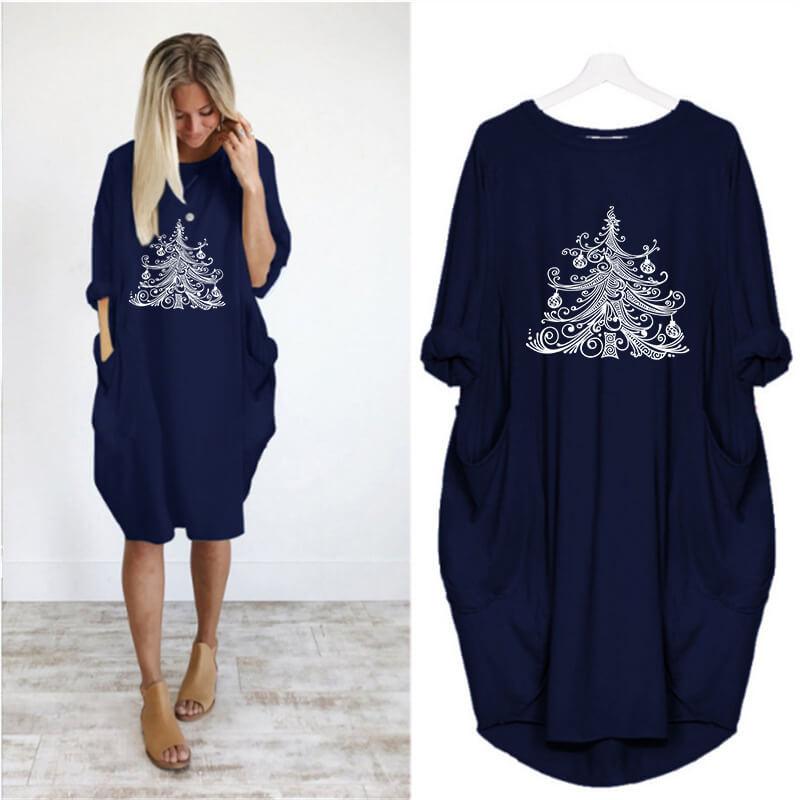 Loose Christmas Tree Print Sweatshirt Midi Dress