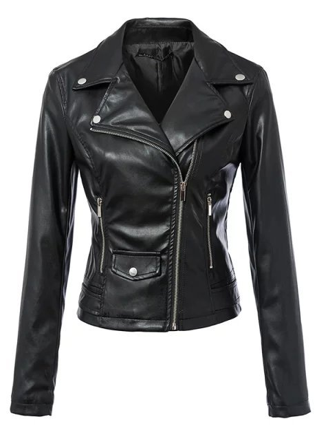 Women Black Zipper Rivet Crop Moto Jacket - Oh Yours Fashion - 1
