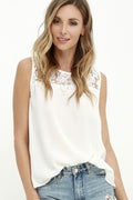 Scoop Pure Color Lace Chiffon Patchwork Sleeveless Tank Top