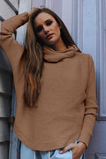 Irregular Hemline High Neck Loose Solid Color Sweater