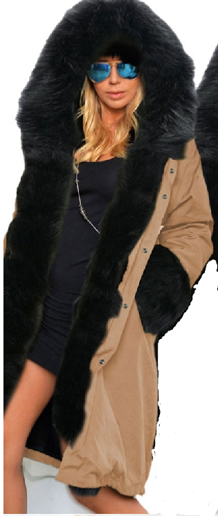 Zipper Hooded Faux Fur Cuff Long Cotton Coat - Oh Yours Fashion - 1