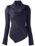 Oblique Zipper Shawl Collar Solid Short Slim Coat - Oh Yours Fashion - 1