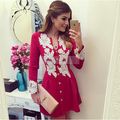 Lace Flower Button O-neck Long Sleeve Short Dress - Oh Yours Fashion - 1