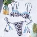 Leopard Strappy Colorblcok Mid Rise Thong Bottom Bikinis