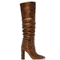 Snakeskin Leather Pointed Toe Fold Knee High Boots
