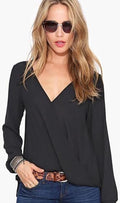 Deep V-neck Long Sleeves Chiffon Plus Size Blouse - Oh Yours Fashion - 2