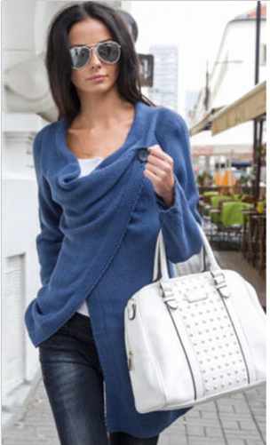 Cardigan Pile Collar Pure Color Irregular Knit Sweater - Oh Yours Fashion - 2