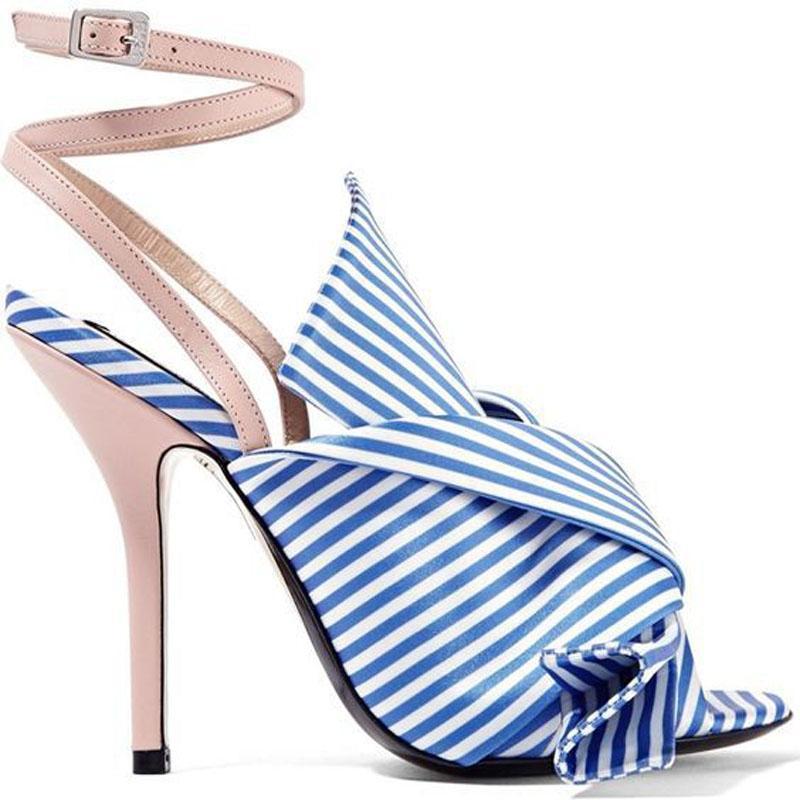 Party Stripes Bow Buckle Open Toe High Heel Sandals