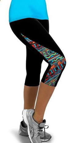 Flower Print Side Triangle Fashion 3/4 Pants Yoga Sport Leggings - Oh Yours Fashion - 1