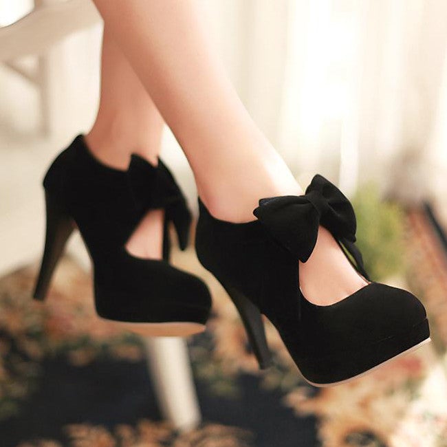 Cute Black Bow knot High Heels Fashion Shoes - OhYoursFashion - 1