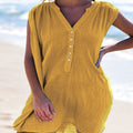 Beach Loose V Neck Button Sleeveless Dress