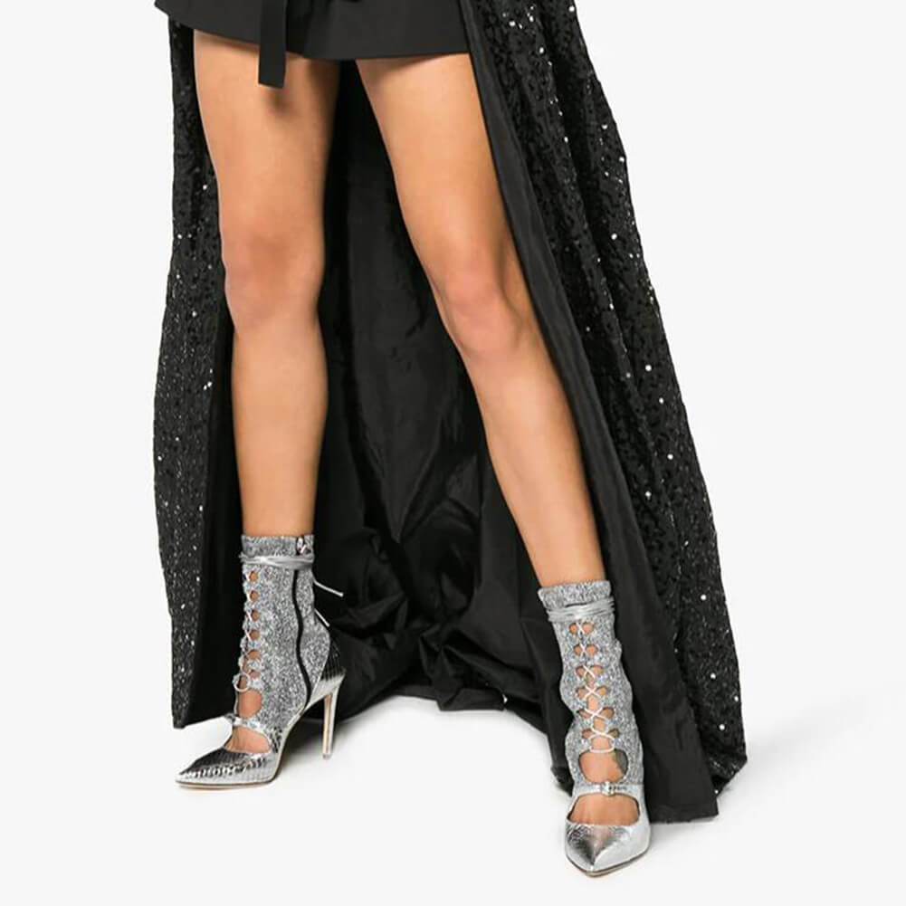 Sexy Leather Silver Strap Pointed Toe Stiletto Heel Pumps