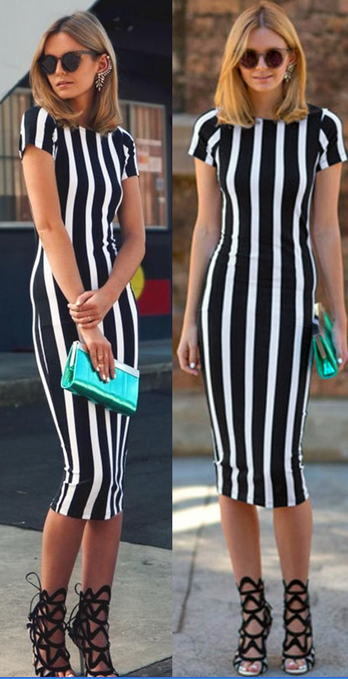 Short Sleeve O-neck Stripe Knee-length Dress - Oh Yours Fashion - 2