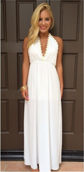 Backless V-neck White Long Chiffon Party Dress - Oh Yours Fashion - 2
