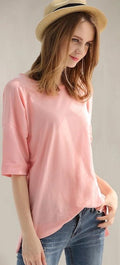 Scoop 1/2 Sleeve Pure Color Loose Plus Size T-shirt - Oh Yours Fashion - 2