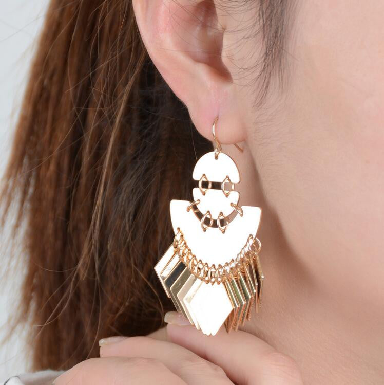 Exaggerated Smooth Sequins Tassel Earrings - Oh Yours Fashion - 1