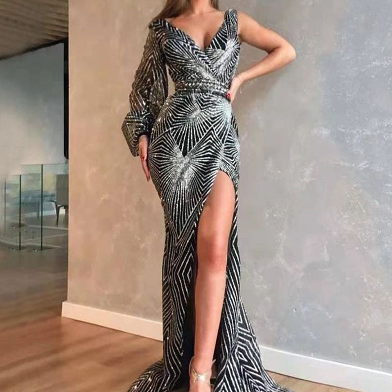 Metallic Silver Floor Length Dress