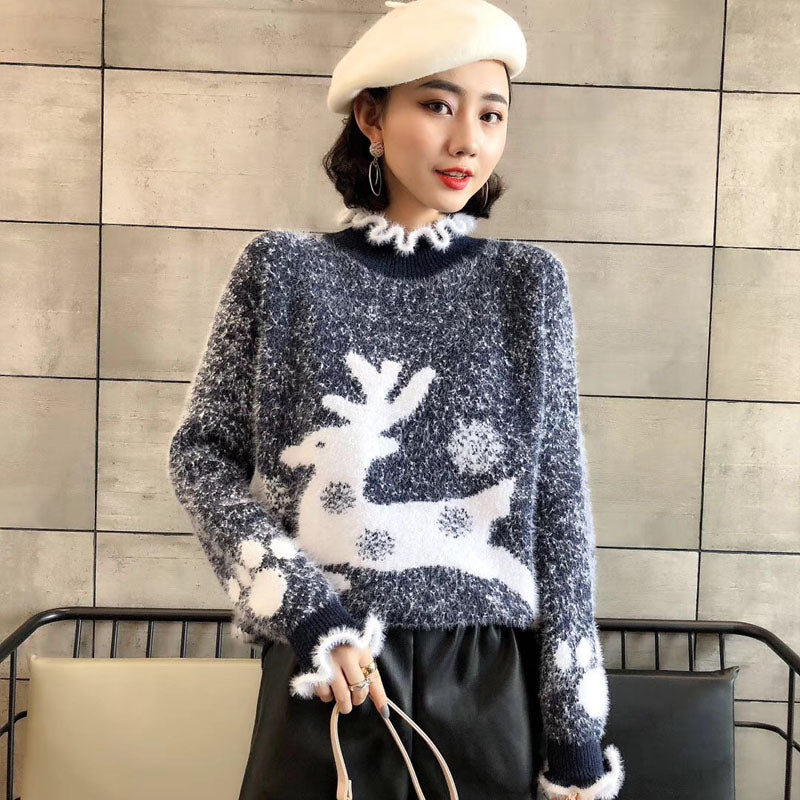 Fluffy Ruffle Reindeer Christmas Sweater