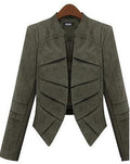 Irregular Shirring V-neck Long Sleeves Imitation Fur Blazer Coat - OhYoursFashion - 5